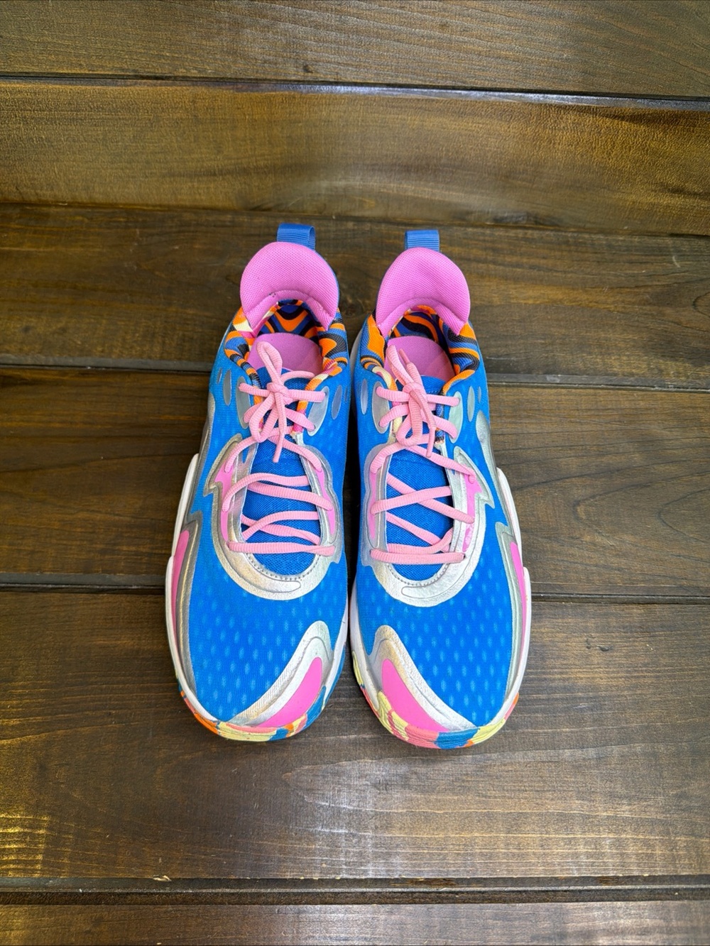 Under Armour Spawn 5 LE Blue & Pink Sneakers Basketball Shoes Men Size 10.5